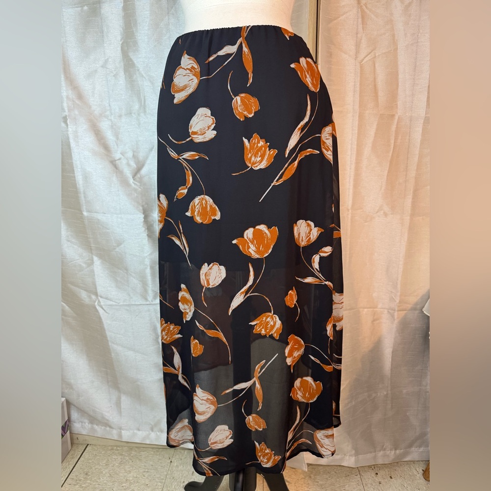 Sienna Sky Black and Orange Floral Midi Skirt - Picture 5 of 11